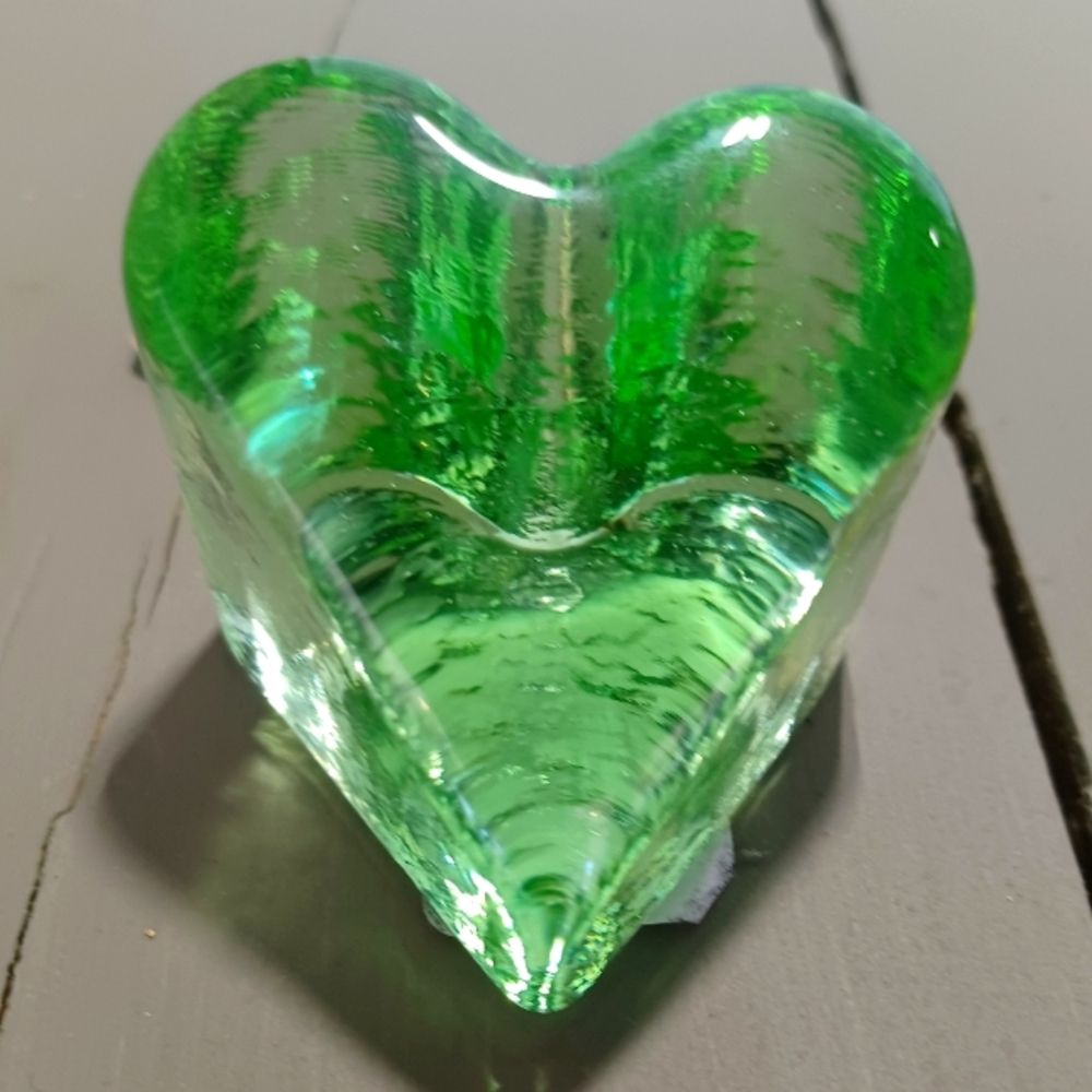 Fire and Light Green Heart paper weight